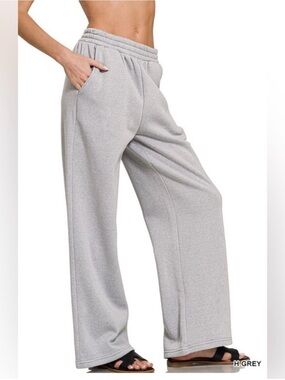 NWT Zenana Wide Leg Lounge Pants Size SMALL Heather Grey